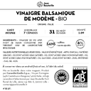 [CE0008] Contre étiquette -  Vinaigre Balsamique - ACETO BALSAMICO DI MODENA IGP 1.09 - Bio