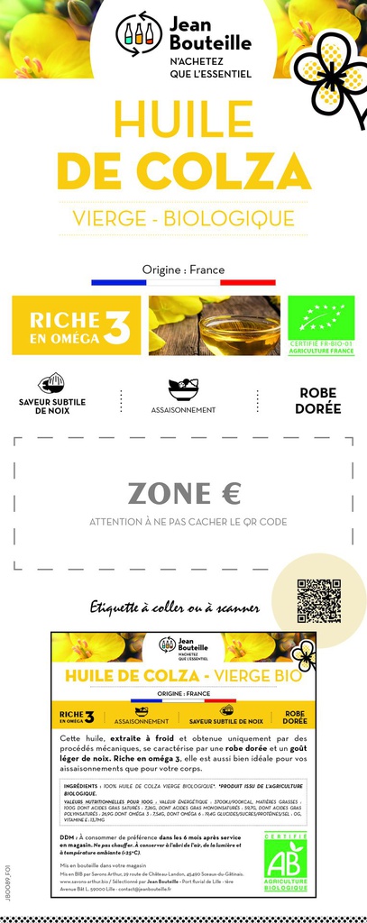 ILV - Huile de Colza Vierge - Bio - BIB 10L